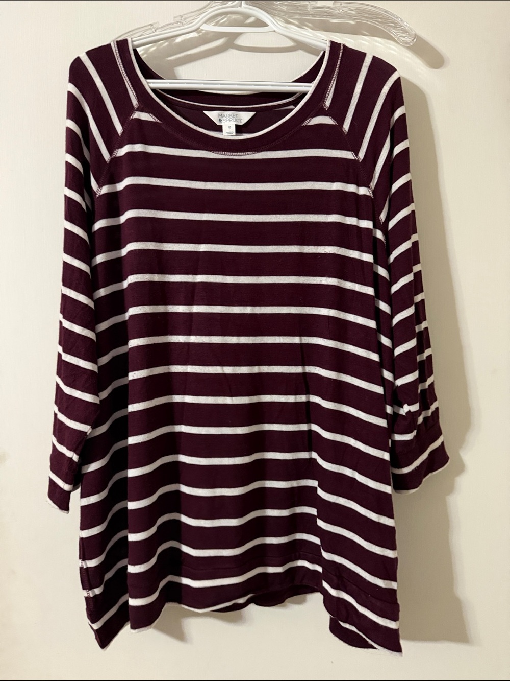 Market & Spruce Women's Burgundy and White Striped Boatneck Tunic